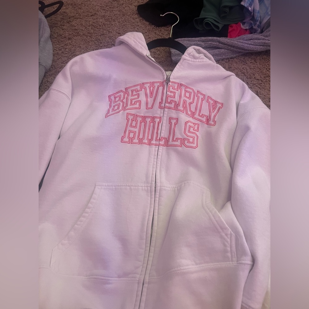 white beverly hills zip up